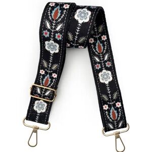 Floral Embroidered bag guitar Black Strap NWT